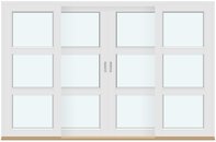 4 rammer med 2 sprosser som deler glass