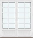 2 fløyer med panel, 4 vannrette sprosser, 1 loddrett sprosse
